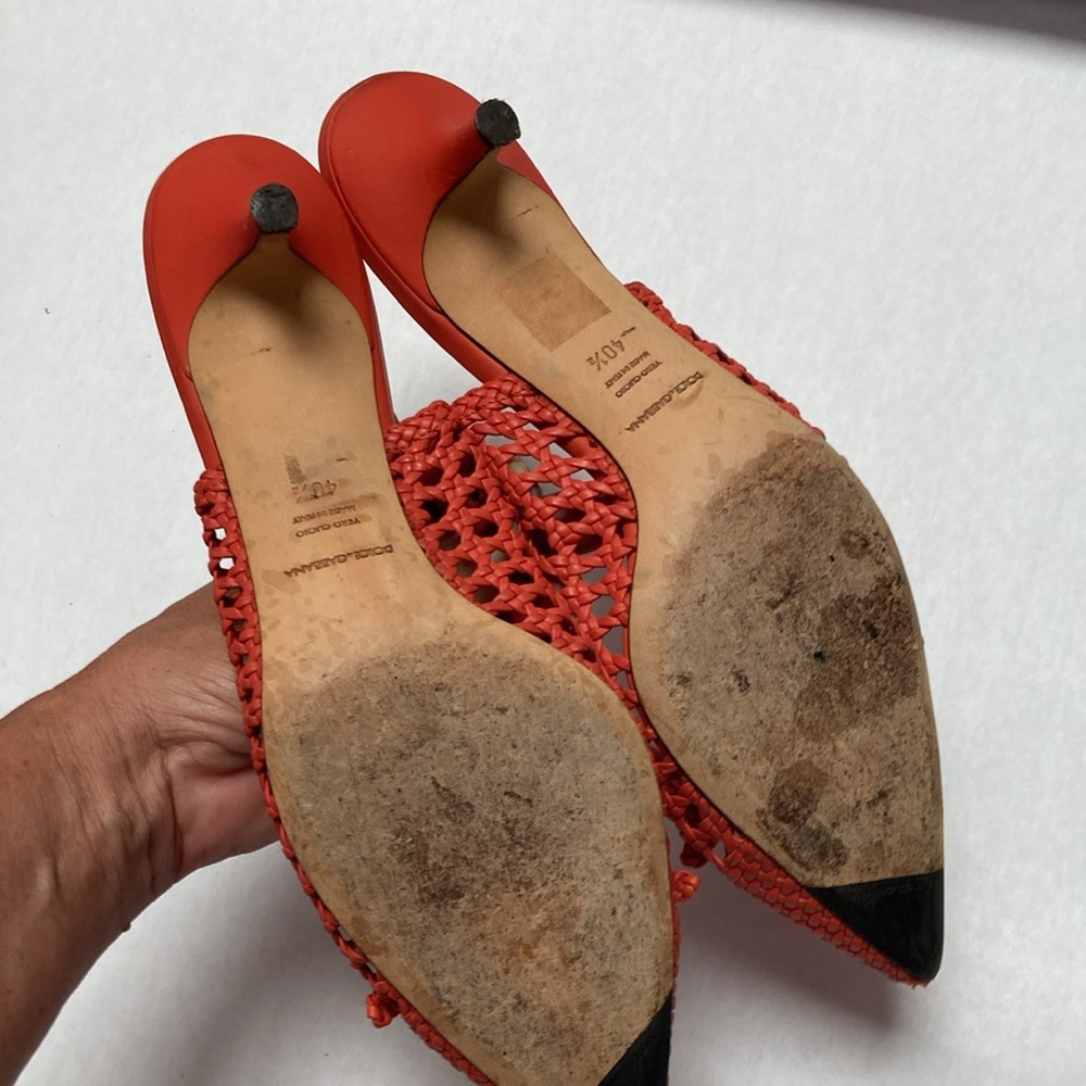 Dolce Gabbana coral basket leather weave kitten heels 40.5 9.5 10 - Picture 5 of 6